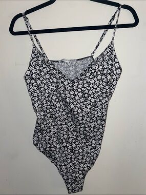 Celebrity Pink Black and White Floral Cami Bodysuit